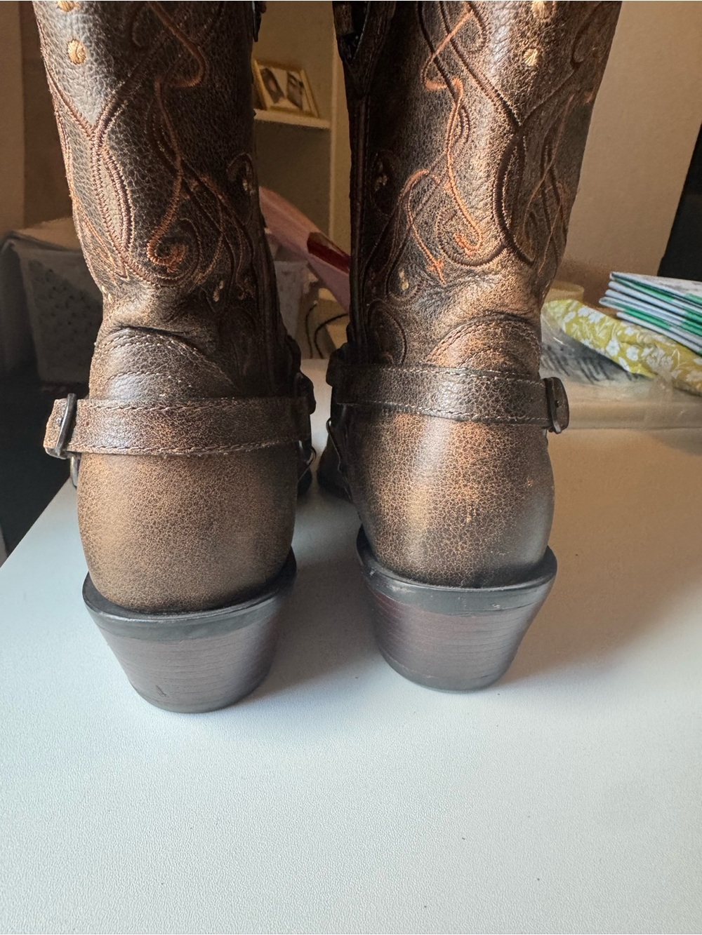 Crush by Durango Heartbreaker Brown Leather Cowboy Boots Heart Concho - Picture 5 of 9